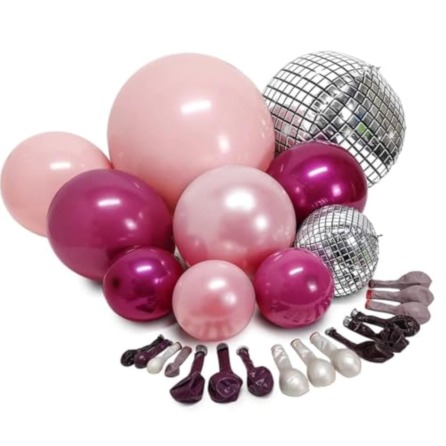 Purple Pink Balloon Arch Double Stuffed Pearl Pink Plum Silver Disco Foil Balloon For Birthday Prom Bridal Shower Mother’S Day Wedding Music Theme Party Decor