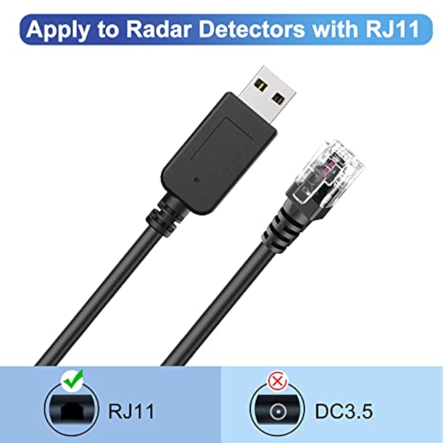 Radar Detector Cable, Usb To Rj11 Plug Cable,Replacement Power Line Of Radar D