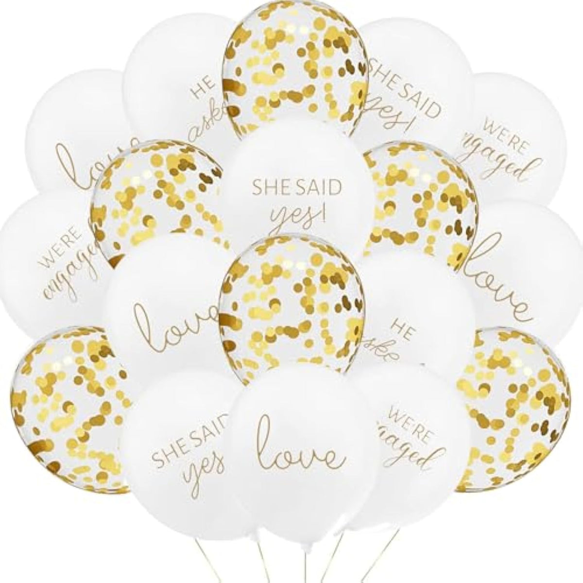 50pcs Engagement Balloons – "He Asked, She Said Yes" & Gold Confetti Decor
