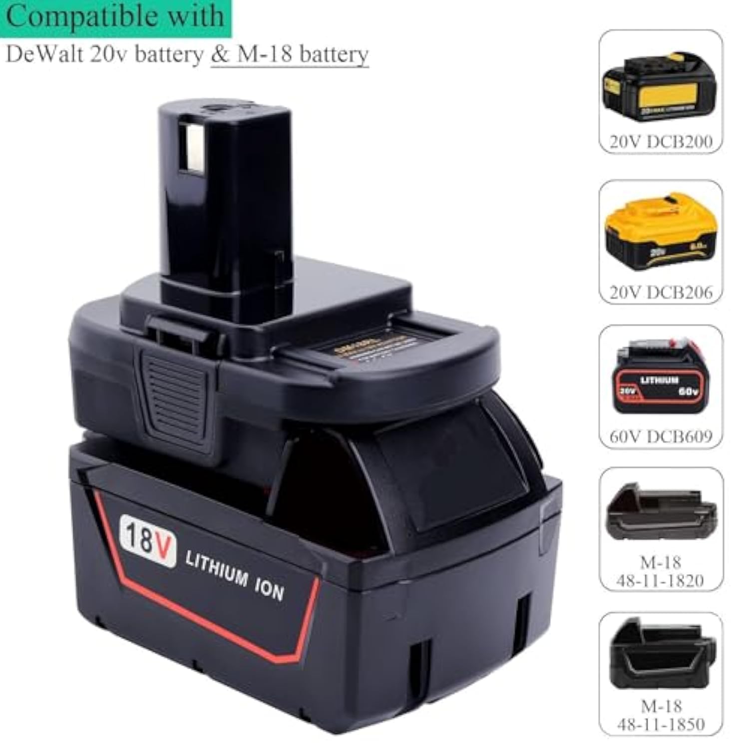DM18RL Adapter for Ryobi 18V Tools, Works with Dewalt 20V & Milwaukee M18 Batteries