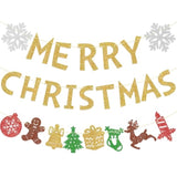 Pre-Assembled Hanging Christmas Banner For Inside Gold Merry Christmas Garland With Snowflakes, Merry Xmas Banners Bunting For Home Fireplace, Xmas Tree, And Indoor/Outdoor Holiday Party Decorations