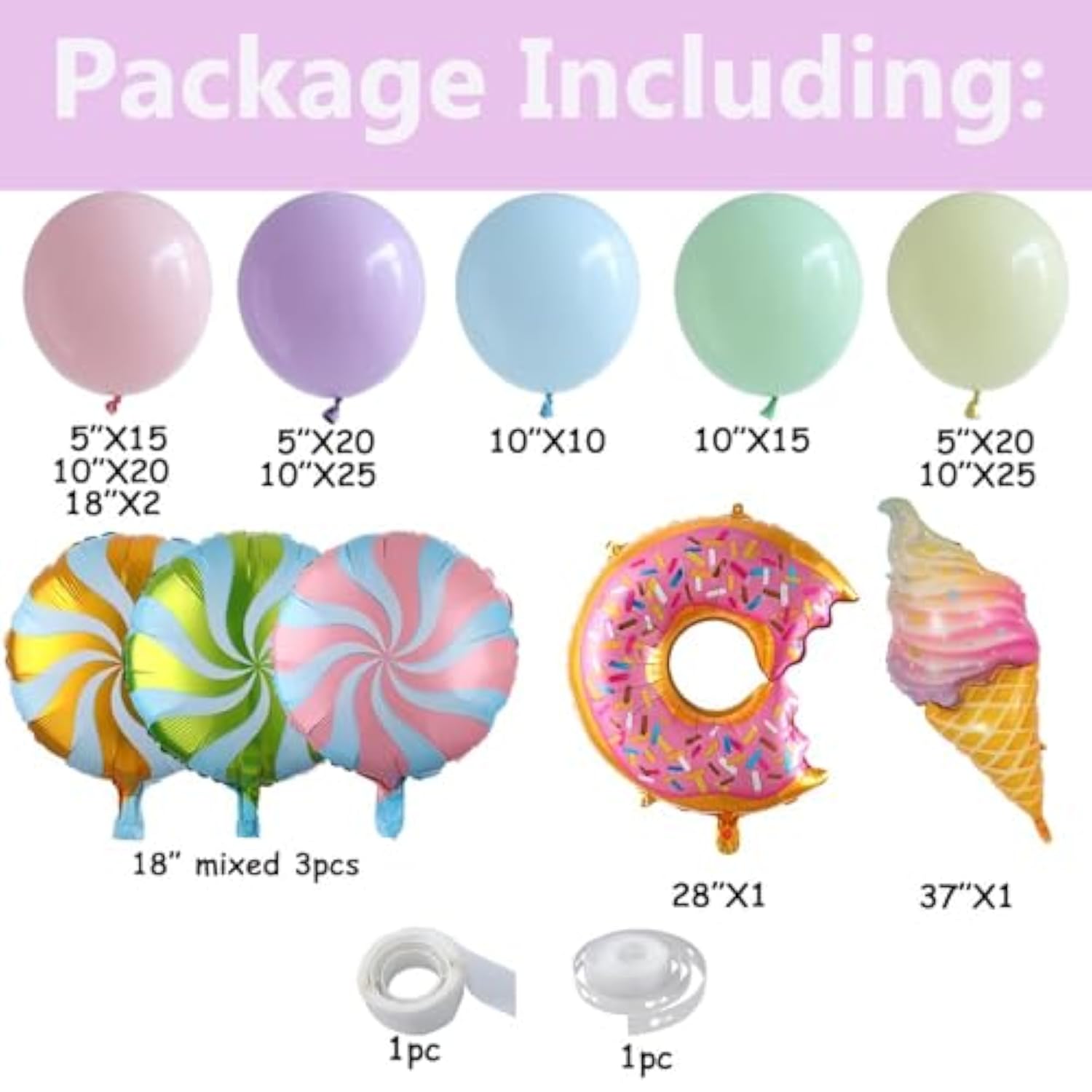 Pastel Ice Cream Balloon Garland Arch Kit, 157Pcs Sweet Candy Ice Cream Foil Balloons For Kids Donut Grow Up Baby Shower Two Sweet Girls Birthday Party Decorations