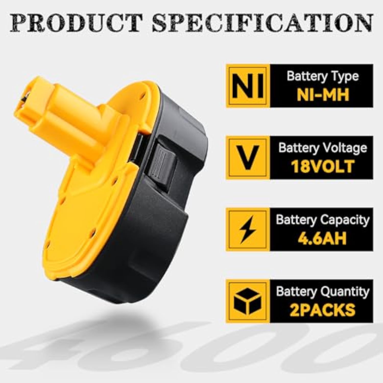 2Pack DC9096 18V 4.6Ah Replacement for Dewalt Battery Compatible with Dewalt 18V Battery DC9098 DC9099 DC970 DW9095 DW9096 DW9098 DW9099 DE9095 DE9096 DE9098 Cordless Power Tools