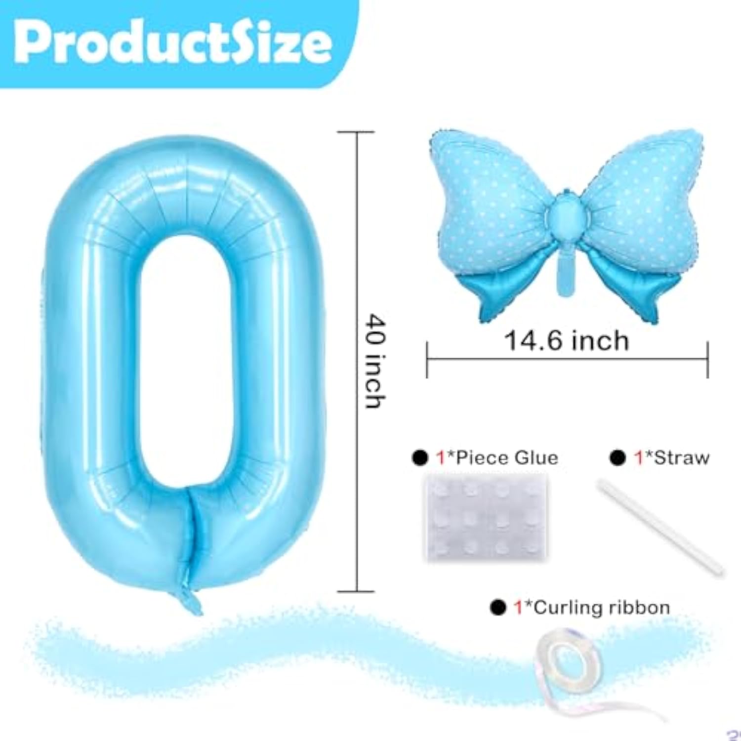 Light Blue 10 Balloon Number Blue Bow Birthday Decorations, Blue Bows Balloons Foil Mylar Helium Large 40” 10Th Birthday Balloon For Girls Coquette Birthday Party Decorations Supplies Party Favors