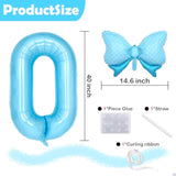 Light Blue 10 Balloon Number Blue Bow Birthday Decorations, Blue Bows Balloons Foil Mylar Helium Large 40” 10Th Birthday Balloon For Girls Coquette Birthday Party Decorations Supplies Party Favors