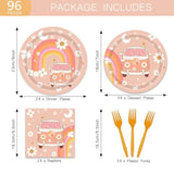 Groovy Party Tableware Set: Retro Daisy Plates, Napkins, Forks - 24 Guests