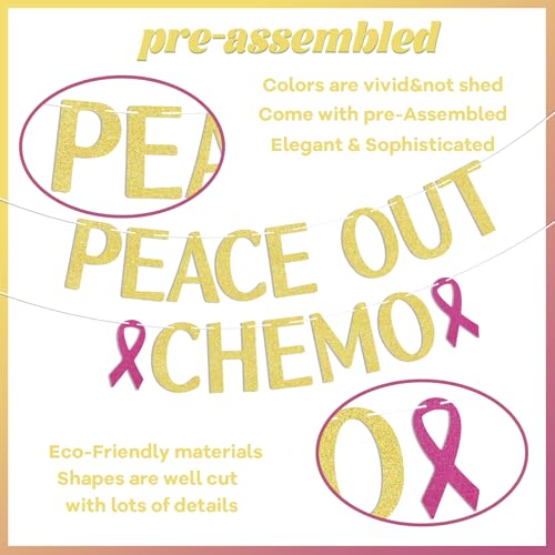 Peace Out Chemo Banner, Gold Glitter Cancer Survivor Party Decorations, Cancer Free, Chemotherapy, Chemo Finito Banner, Funny Battle Cancer Gift