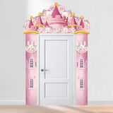 Princess Castle Door Banner – 3Pcs Pink Castle Backdrop With Floral Towers, Hanging Princess Photo Booth Backdrop For Girls Birthday Party Baby Shower Decorations