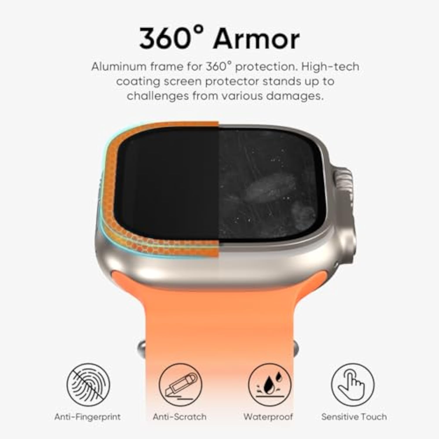 Nanoarmour For Apple Watch Ultra 3 / Ultra 2 Screen Protector With Anti-Reflective For 49Mm Iwatch Ultra 1 Tempered Glass: Enhance Display, Easy To Install, Aluminum Frame - Original Black