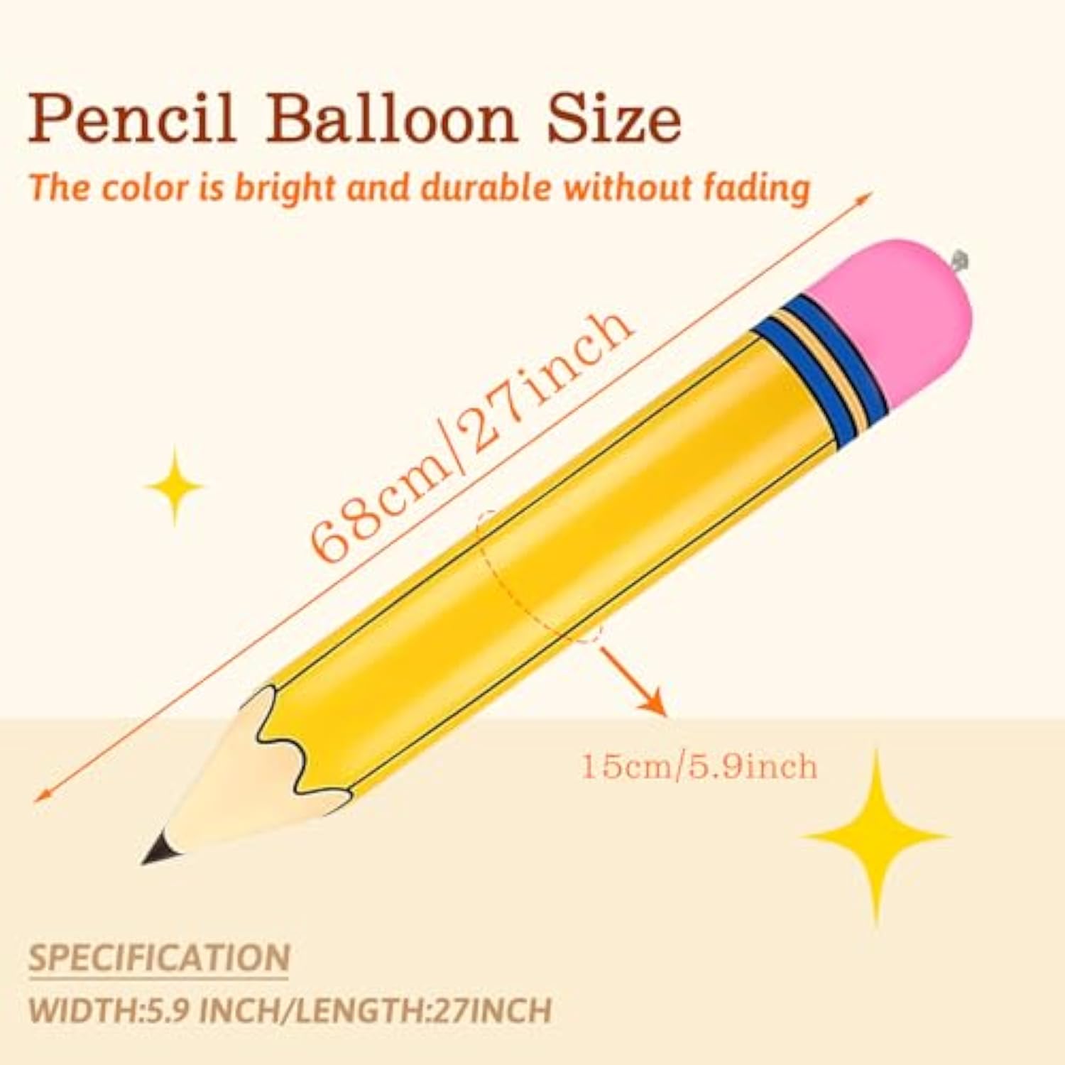 2Pcs 27" Giant Pencil Balloons Inflatable Back to School & Party Photo Props