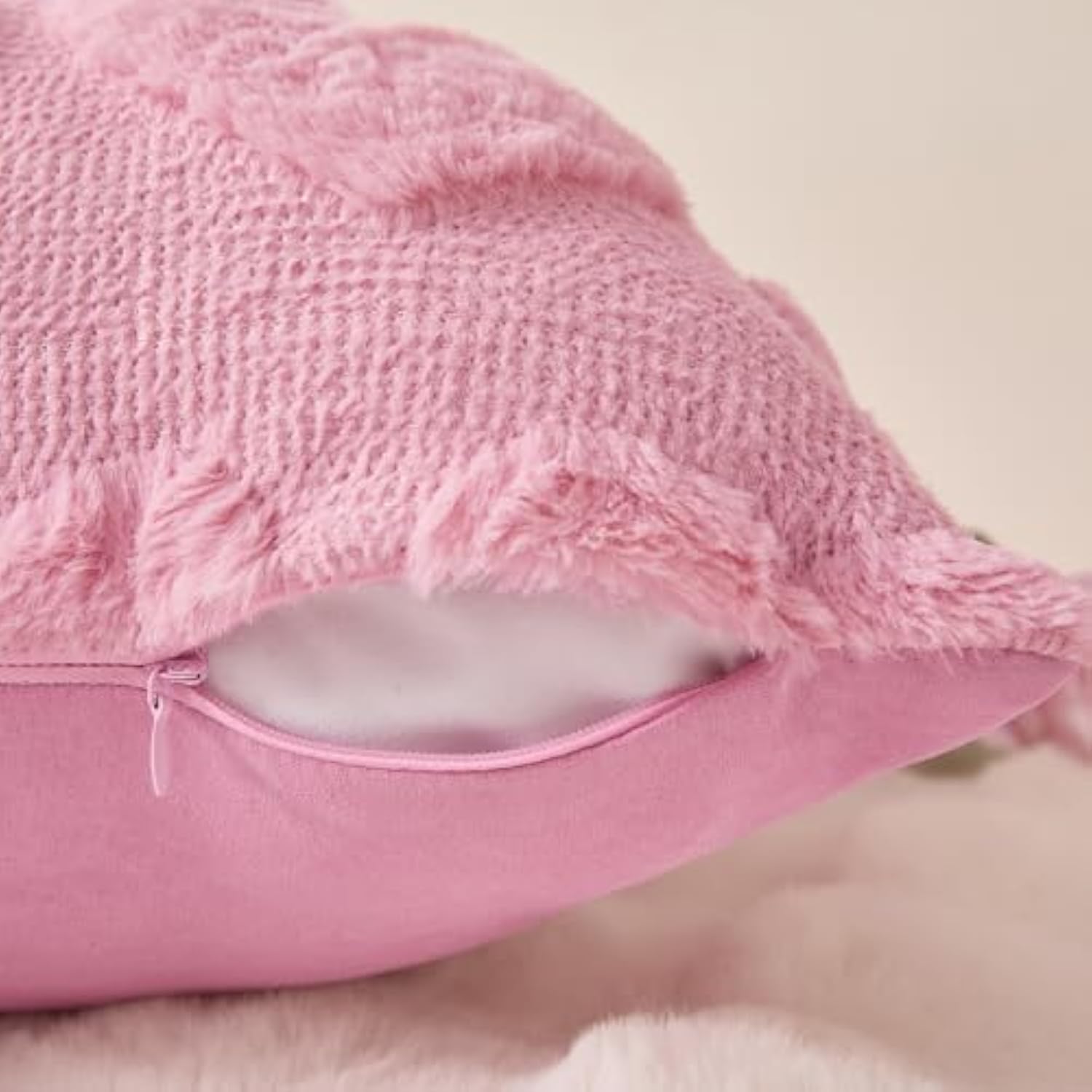 Valentines Day Throw Pillow Covers 18X18 Inch Set Of 2 For Valentines Day Decorations Pink Soft Plush Faux Fur Wool Love Heart Pillow Covers For Sofa Living Room Couch Bed