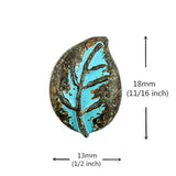 12 Pieces Leaf Metal Shank Buttons 18Mm X 13Mm (Green Patina Varnished