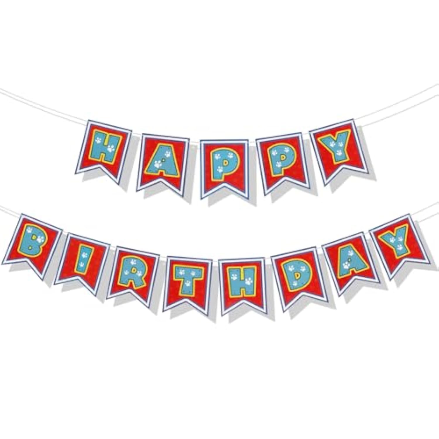Dog Paw Happy Birthday Banner, Pre-Strung Personalized Birthday Sign Cartoon Themed Decorations For Boys Girls Baby Shower Birthday Party Supplies