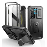 For Samsung Galaxy S24 Case With Builtin Slide Camera Cover & Screen Protector & Kickstand, Heavyduty Shockproof Rugged Case Fullbody Bumper Protective Cover For Galaxy S24 (2024),Black