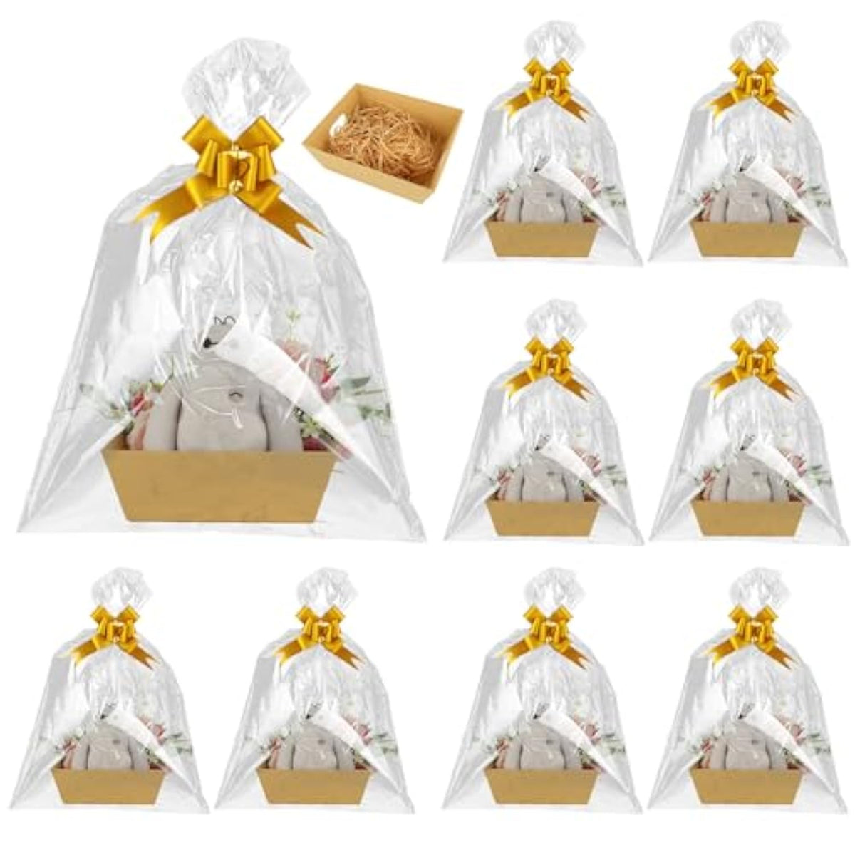 10 Pcs Sturdy Diy Bulk Gift Baskets, Basket For Gifts Empty, Kraft Market Tray Cardboard Basket With Handles, Gift Basket With Paper Shred Filler Kit For Valentines Christmas Weddings