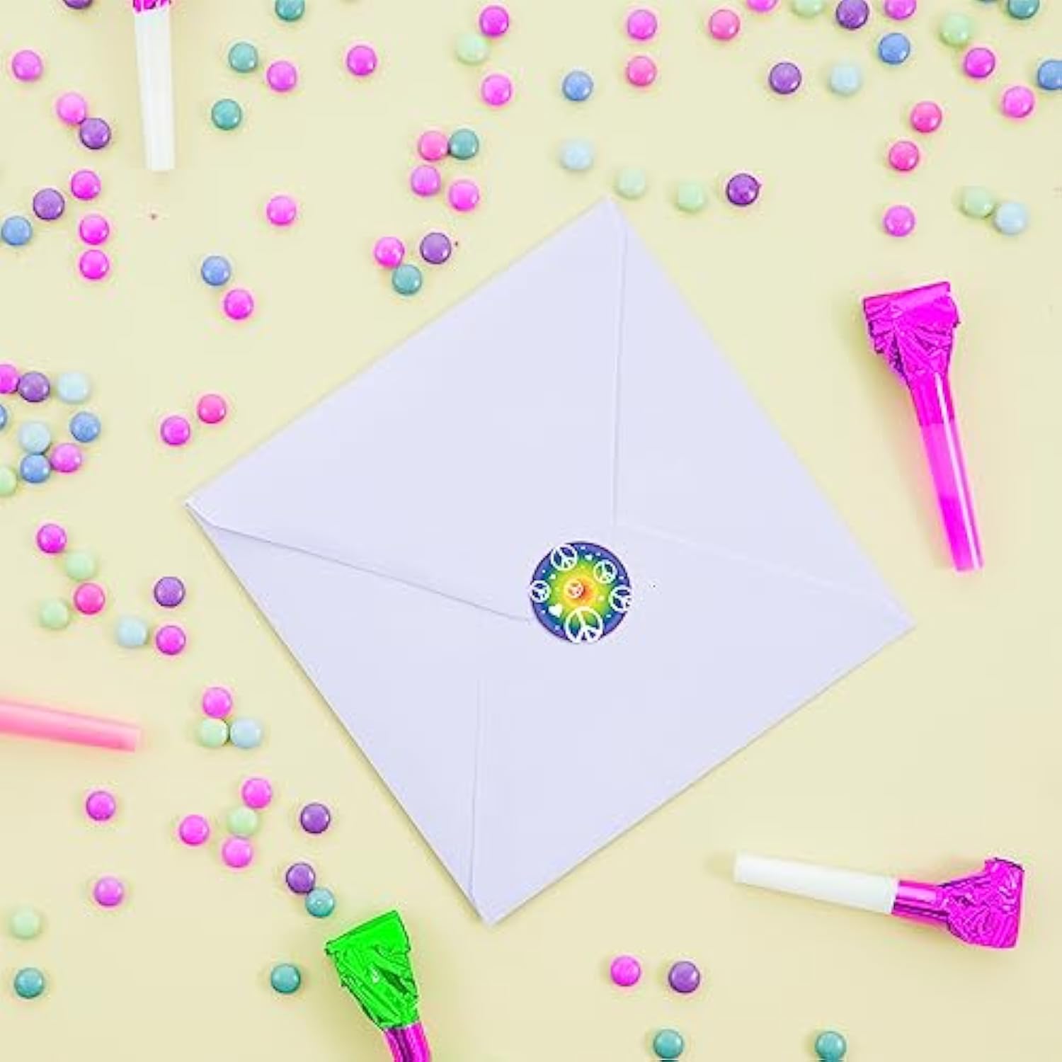 Birthday Chocolate Drop Labels Trio, Fits Kisses Party Favors, Peace Sign, Rainbow Hippie Party, 216-Pack, 1970S Groovy Decorations