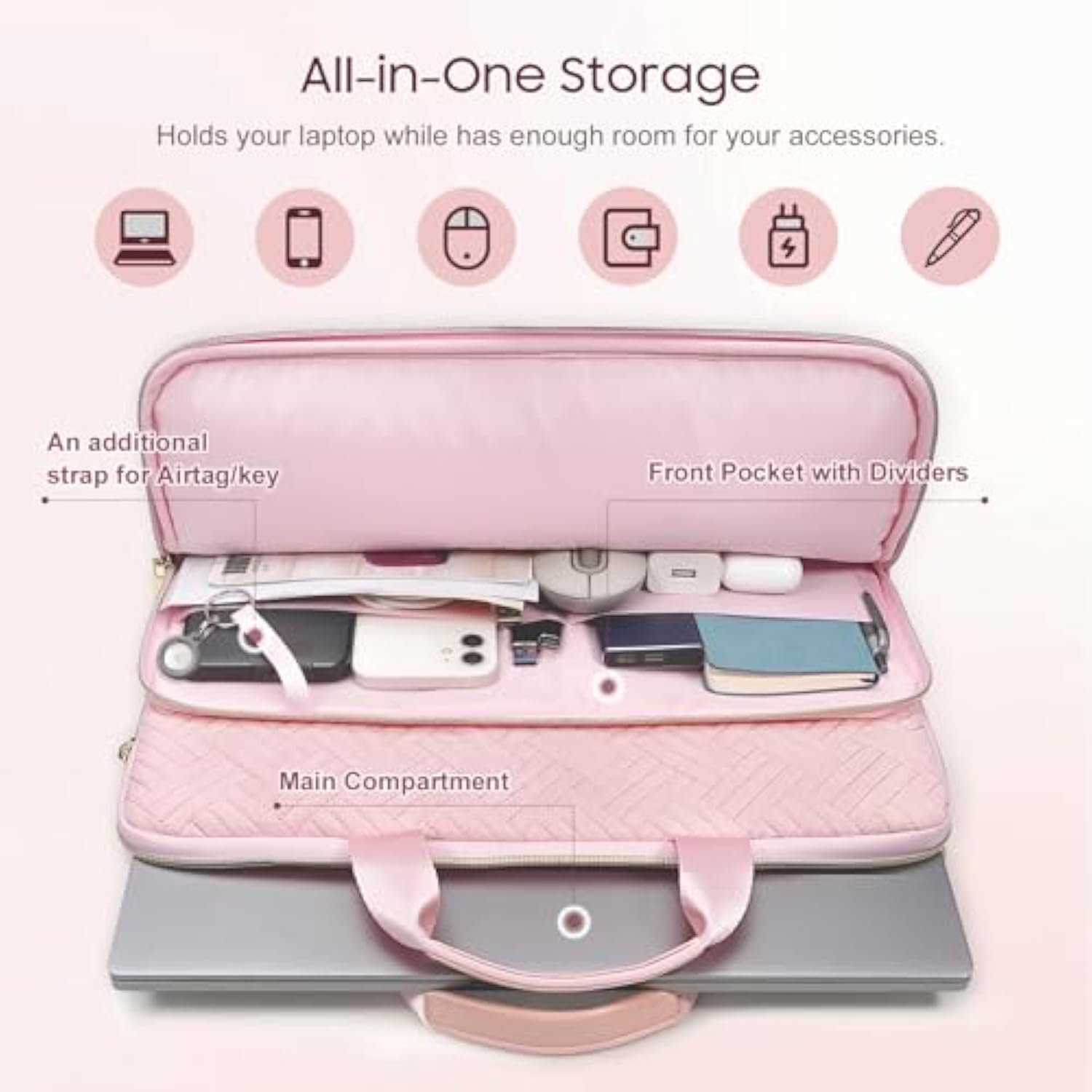 15.6 Inch Laptop Sleeve Compatible With Macbook Air Pro, 15.6 Inch Hp, Dell, Lenovo, Asus Notebook, Protective Laptop Carrying Case Bag With Handle, Pink