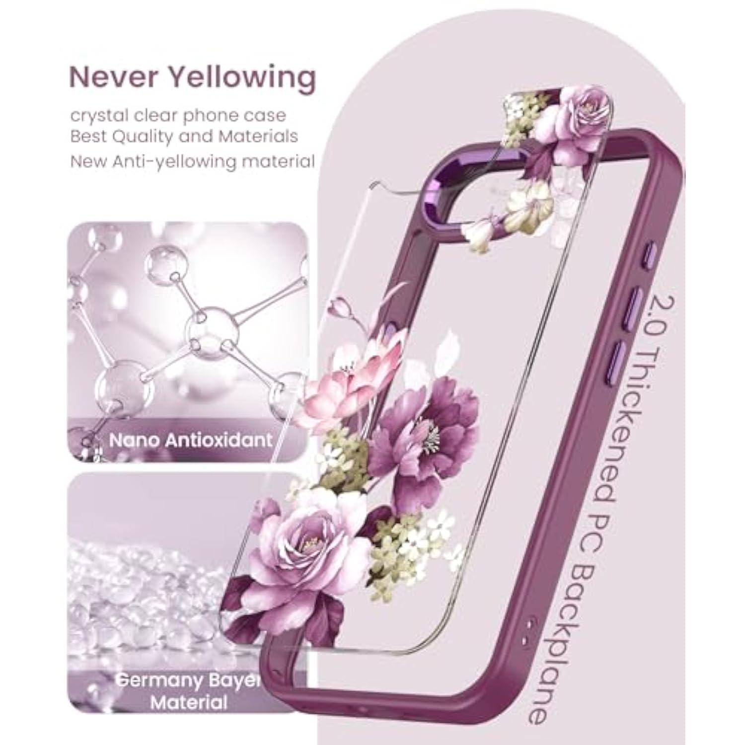 For Iphone 16E Case+Tempered Glass Screen Protector, [ Grade Protective] Slim Soft Tpu & Hard Pc,Girls Women Crystal Clear Flower Pattern Cover For Iphone Se 4Rd Gen 2025-Purple