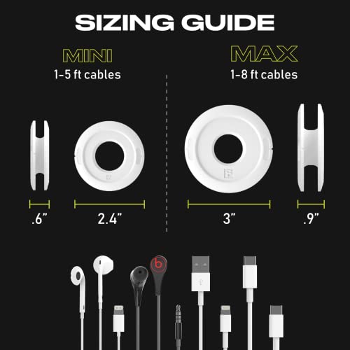 Side Winder Mini And Max Headphone, Earbud And Charging Cable Winder And Organizer Perfect For Wrapping Earbuds And Cords For Travel And Organization 4-Pack (Black, Max)