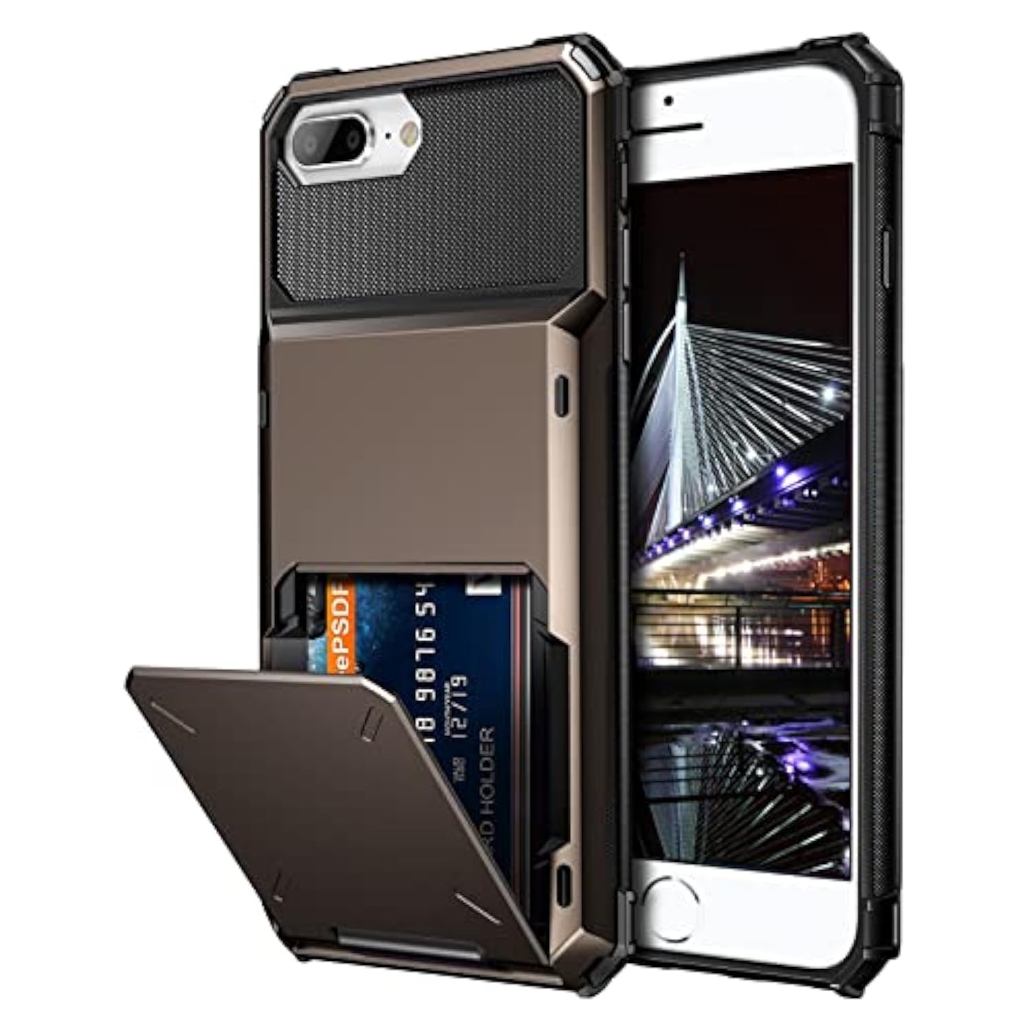 Case For Iphone 8 Plus Case Wallet Card Holder Id Slot Scratch Resistant Dual Layer Protective Bumper Rugged Tpu Rubber Armor Hard Shell Cover For Iphone 6 Plus 6S Plus 7 Plus Gun Color