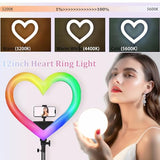 Heart Ring Light, 13" Desk Ring Light with Extendable Selfie Stick Stand for Laptop Video Conference Lighting with Phone Holder Height Adjustable 47
