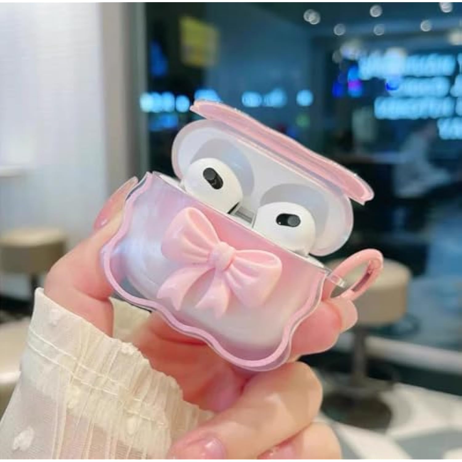 Cute Airpods 3Rd Gen Clear Case, Girly 3D Bow Design Soft Tpu Protective Shockproof Kawaii Airpods 3Rd Generation Skin Cover With Cleaner Kit & Keychain Girls Women For Apple Ipod 3 Gen - Pink Bow