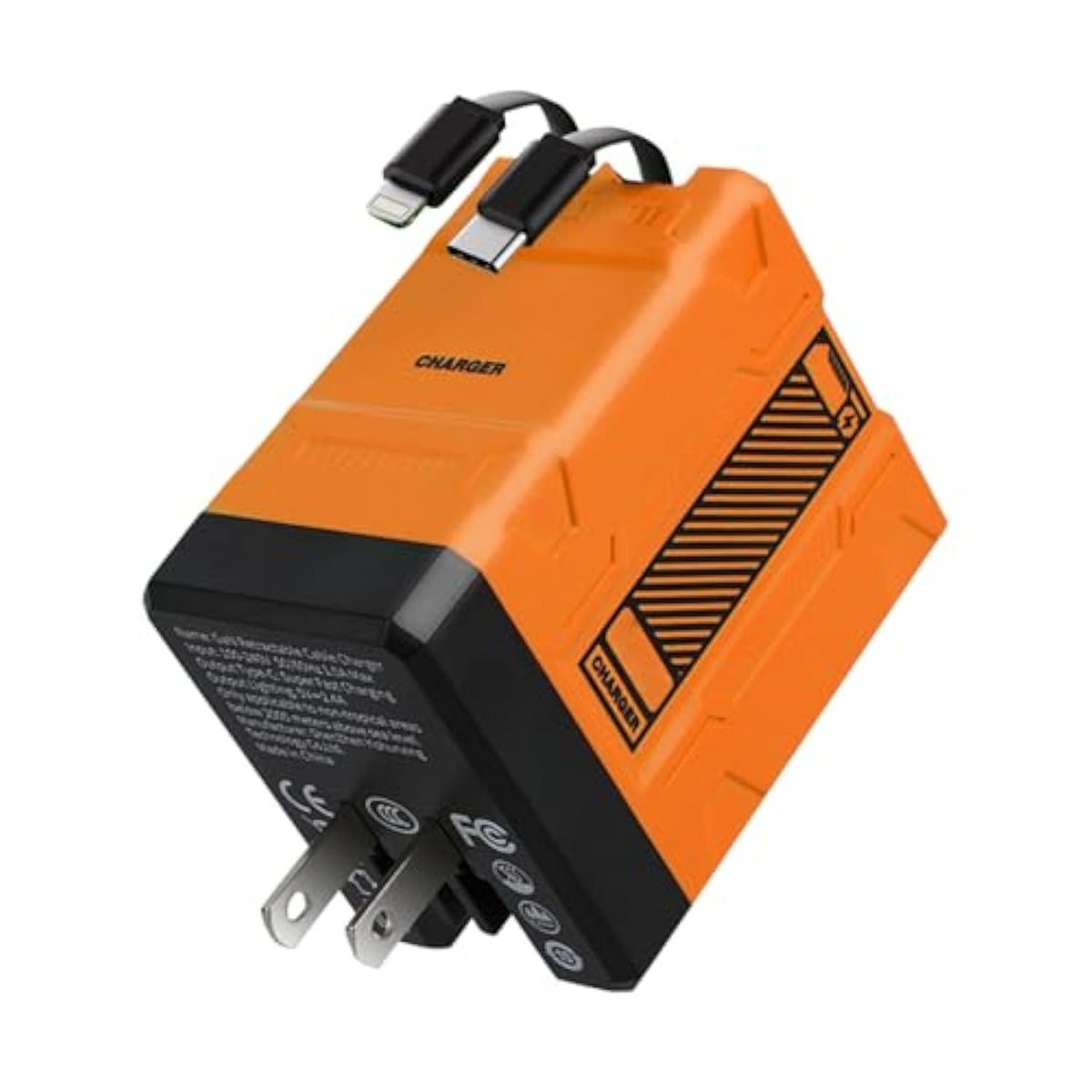 2 In 1 Gan Charger,120W Charger,All In 1 Foldable Charging Adapter Wall Plug,With Type C Cable And Lightning,Fast Chargingfor Phone And Laptops (Orange)