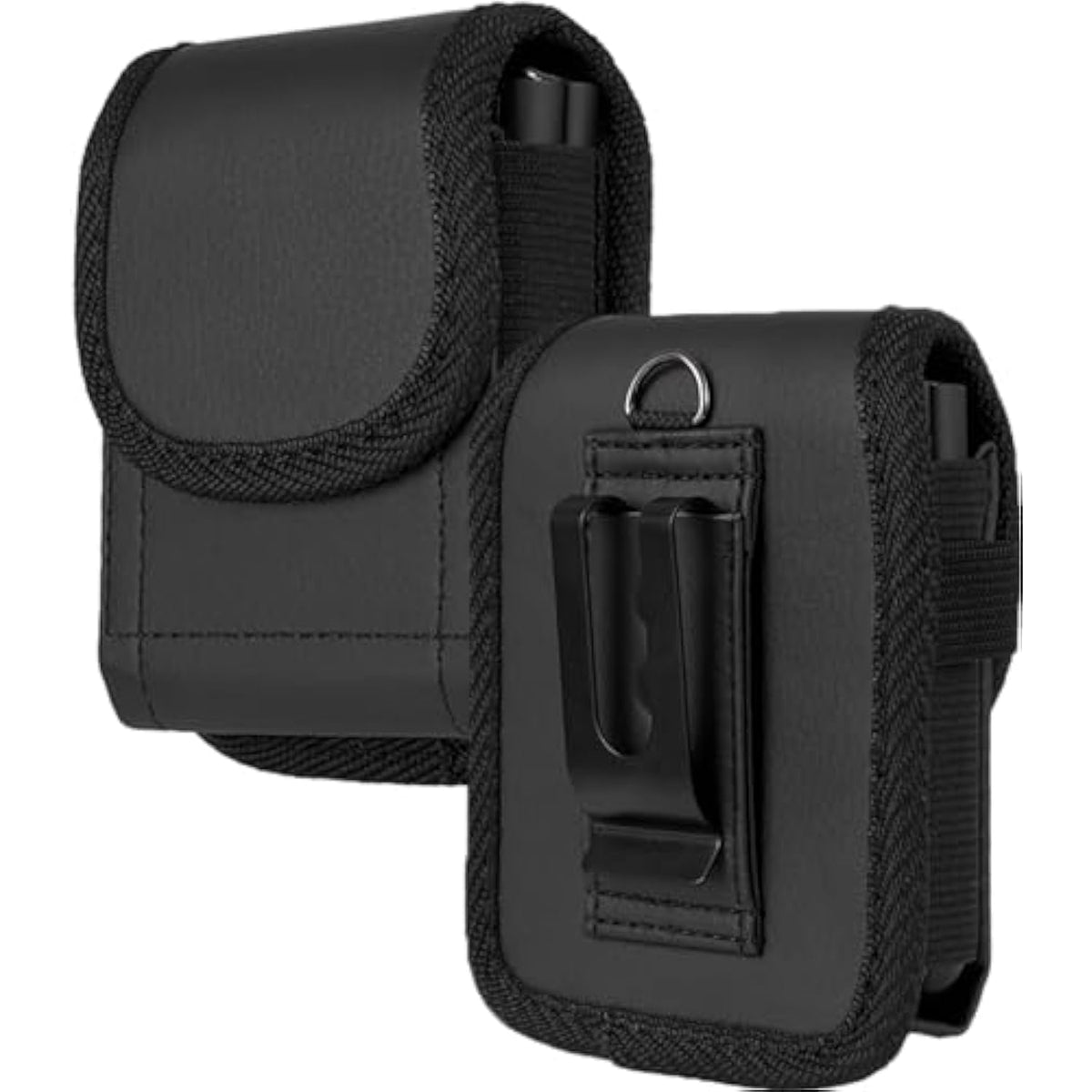 Case-Compatible Pouch for Motorola RAZR and Samsung Z Flip Series, Nakedcellphone Vegan Leather Holster Holder [Belt Loop, Metal Clip, Magnetic Closure] for Moto RAZR+ Ultra/Plus 2025/2024/2023, Black