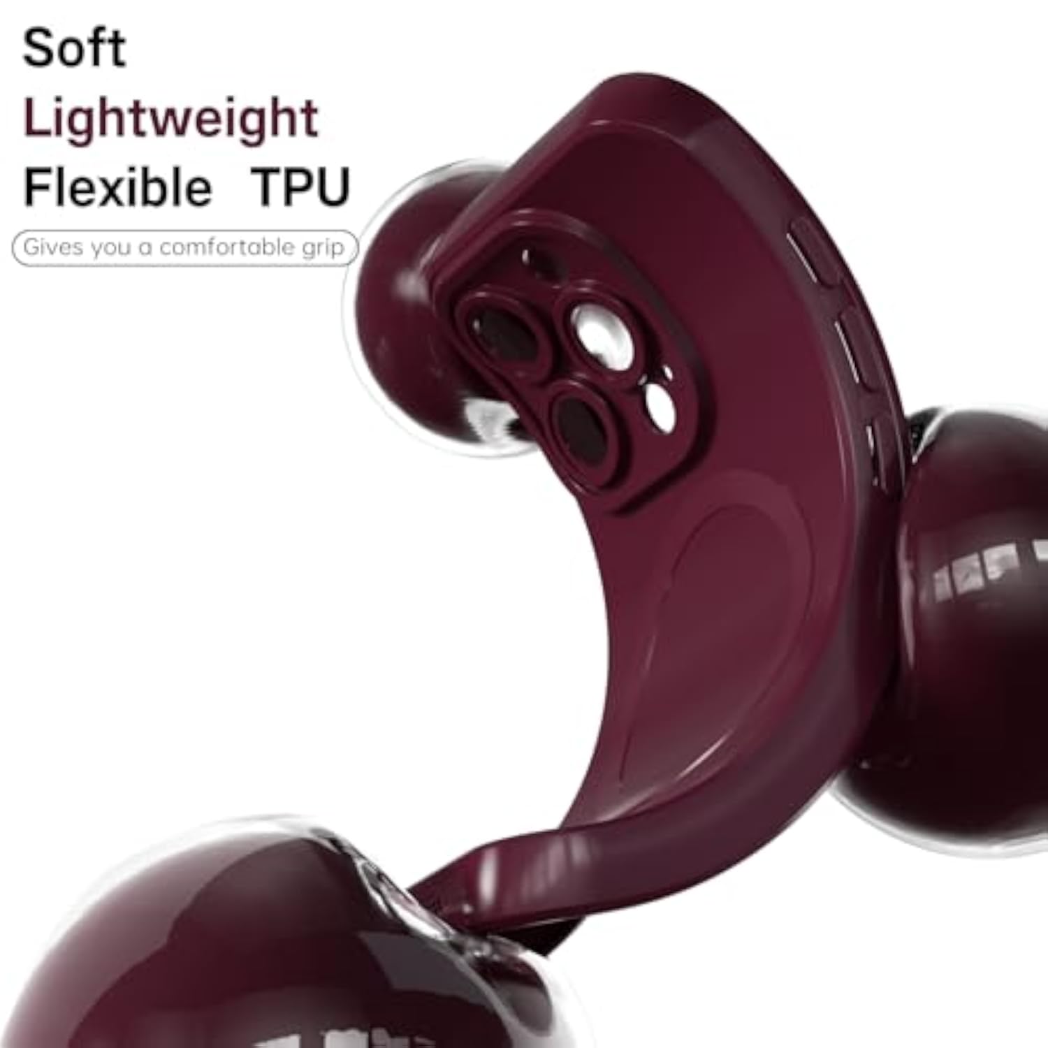 Burgundy Maroon Silicone Magnetic Phone Case for iPhone 16 Pro - Compatible with Magsafe Case, Cute and Girly Glossy Jelly Thin Slim Hard Plastic Mag Safe & Camera Cover Protection