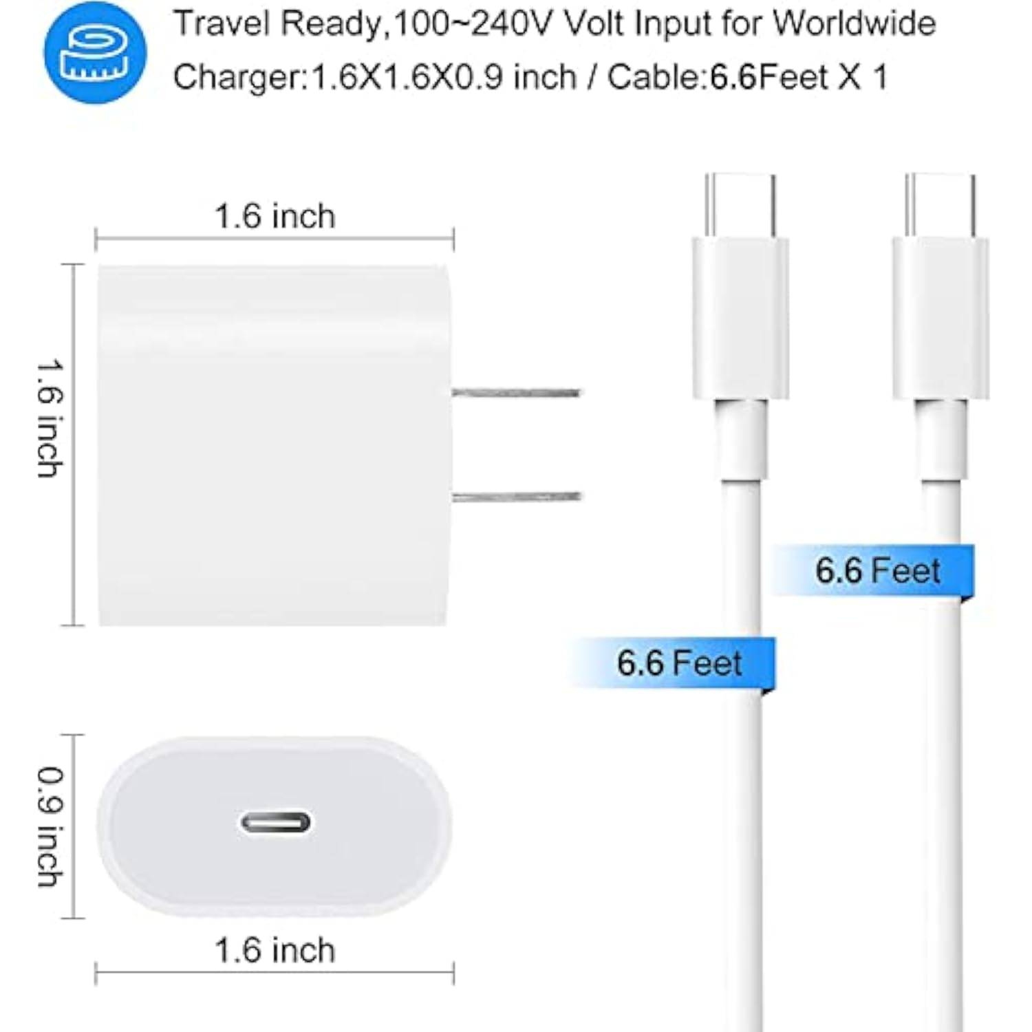 20W Usb C Fast Charger For Ipad Pro 13/12.9/11 Inch, Ipad Air 13/11 Inch 6/5/4Th Generation, Ipad 10Th Generation, Ipad Mini 6, Fast Charger Block With 6.6Ft Usb C To C Charging Cable