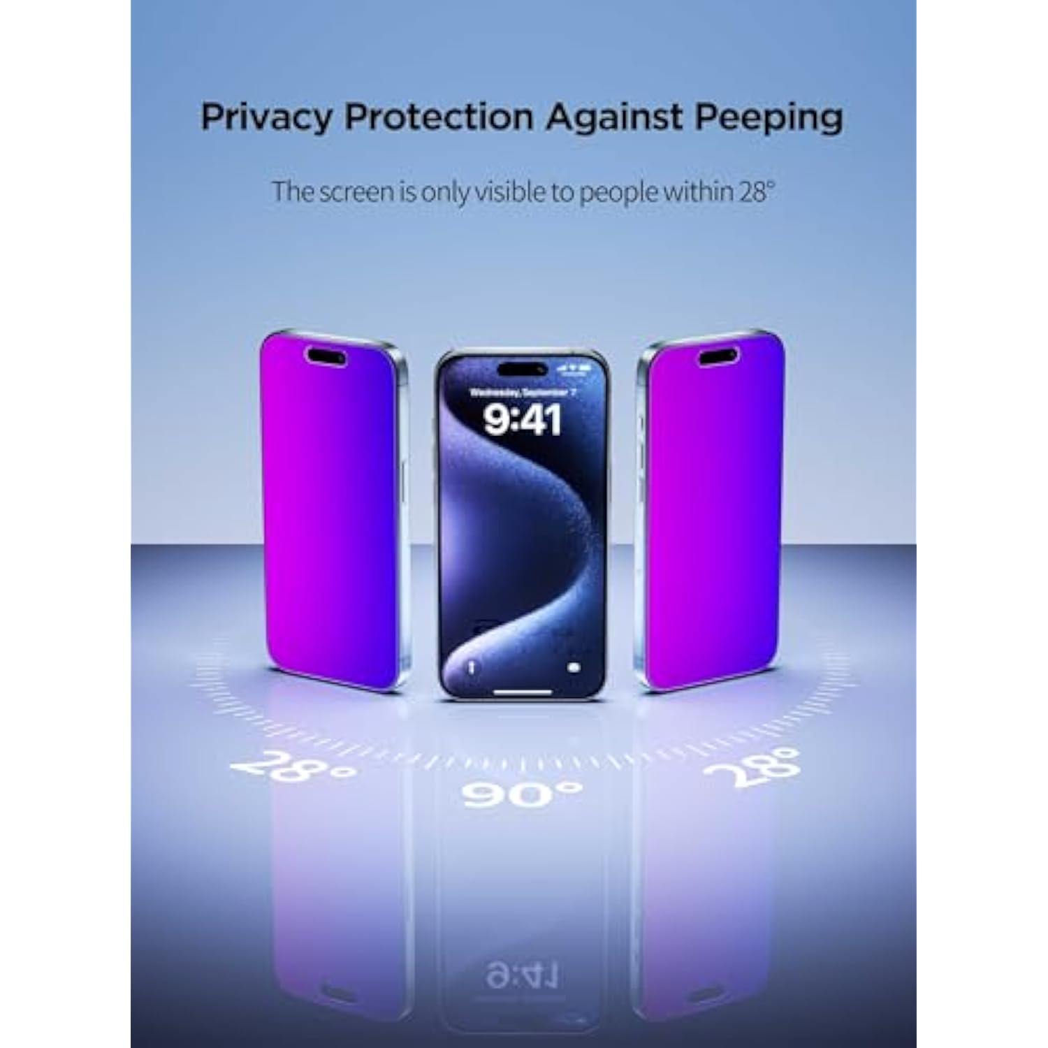 Compatible For Iphone 16 Pro Privacy Screen Protector Tempered Glass 6.3 Inch, Purple Gradient Anti Spy Anti Blue Light Hd Easy Installation