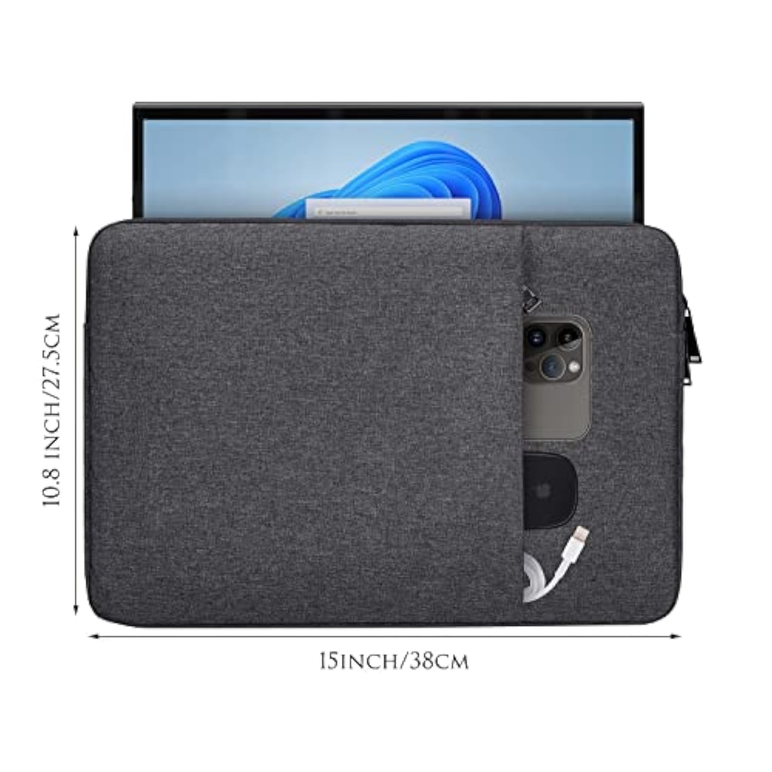 16.1 Inch Portable Monitor Case Sleeve Bag For 16" Veout Kyy Lepow Gtek Viewsonic Zscmalls 15.6" Usb-C Portable Display Monitors, 15"X10.8" Space Grey