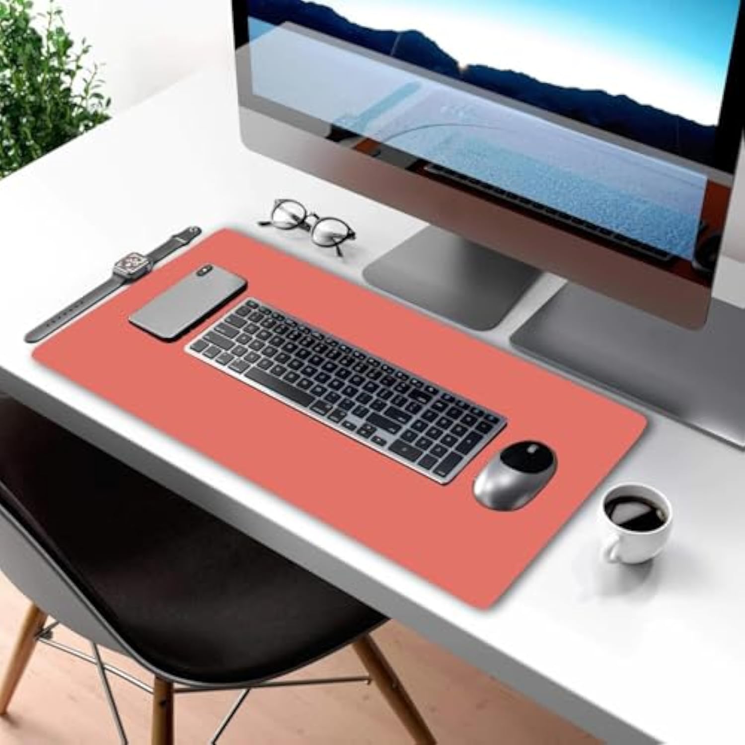 Pink Mouse Pad, Large Office Decor Desk Mat, Non-Slip Rubber Desk Pad Protector, Laptop Computer Gaming Mouse Pad Xl, Waterproof Solid Mouse Mat For Home, 31.5X 11.8 Pink Keyboard Pad