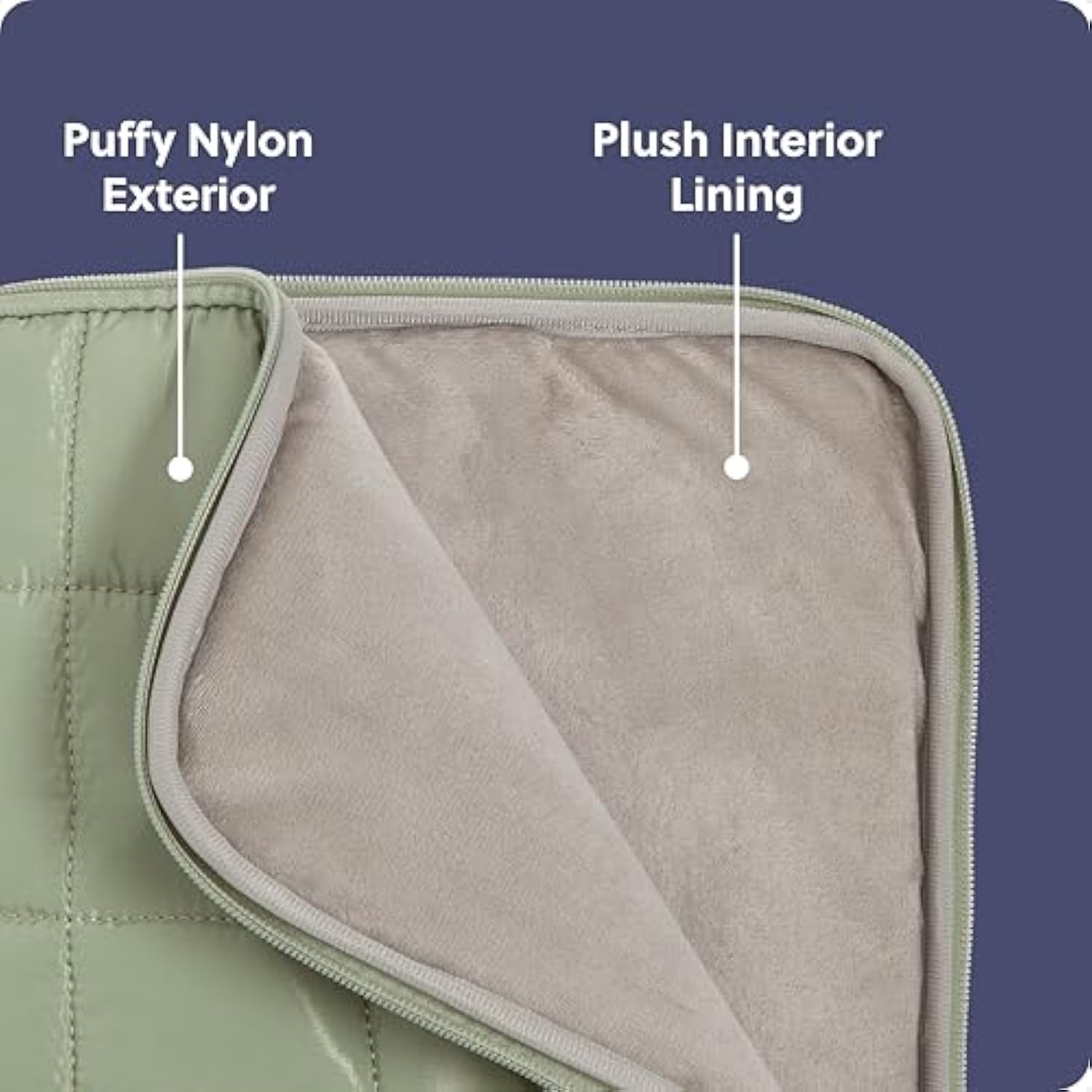 U Brands Nylon Puffer Zipping Large Laptop Sleeve, 10.5" x 15", Computer Accessories, Laptop Bag for MacBook Pro, MacBook Air, Chromebook, HP Computer, Matcha Green