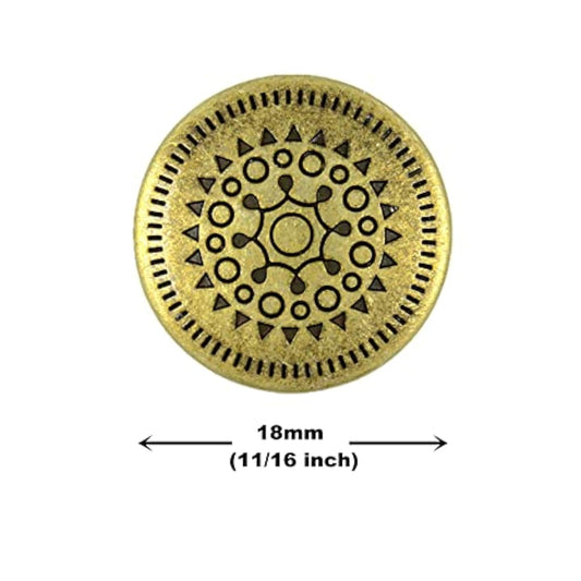 12 Pieces Native Sun Metal Shank Buttons. 18Mm (11/16 Inch) (Antique B