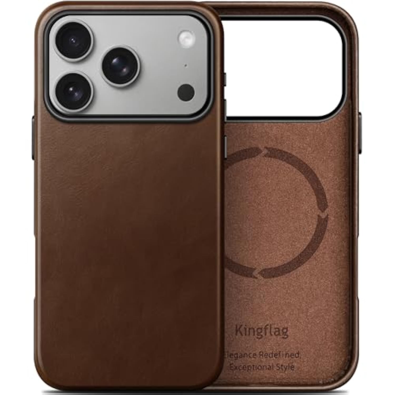 Genuine Leather Case For Iphone 17 Pro Max 6.9 Inch, Oil Wax Top-Grain Leather, Compatible With Magsafe, Metal Buttons And Camera Bezel (Rustic Brown)