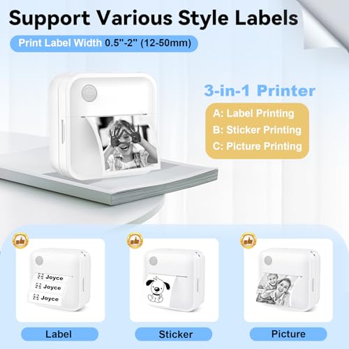 Label Maker Machine With Tape - Inkless Mini Bluetooth Label Printer With Multiple Templates, Wide Waterproof Labels, Portable Thermal Sticker Labeler For School Home Office Kitchen Organization