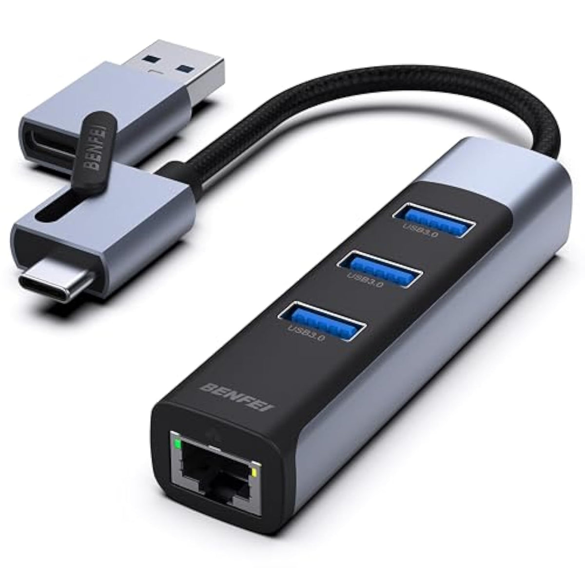 BENFEI 2in1 USB-C/USB 3.0 to Ethernet Adapter with 3*USB 3.0 Ports Compatible