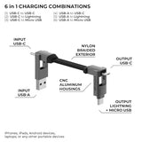 inCharge 6 - Keychain USB C Charger Cable, Lightning Cable and Micro-USB for Smartphone, Universal Cable Charger 6 in 1, USB Plug, 15W, Gray
