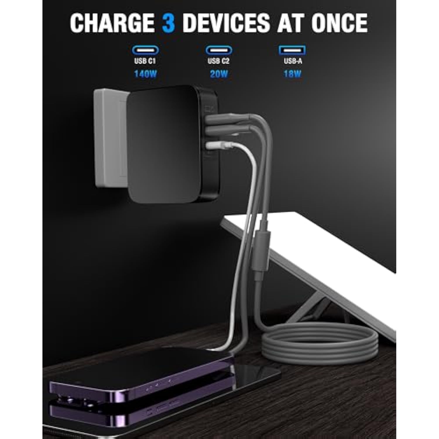 178W Starlink Mini Fast Charging Station, 3-Port Foldable Usb-C Power Adapter For Starlink Mini With 7.8 Inches Type-C Adapter And 6.5Ft Dc Power Cable