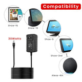 30W Power Adapter Cord For Echo Show 21 And 15, Show 10 And 8, Echo (4Th Gen.), Echo (3Rd Gen.) - Wall Charger Plug Long Cable 5Ft, Black