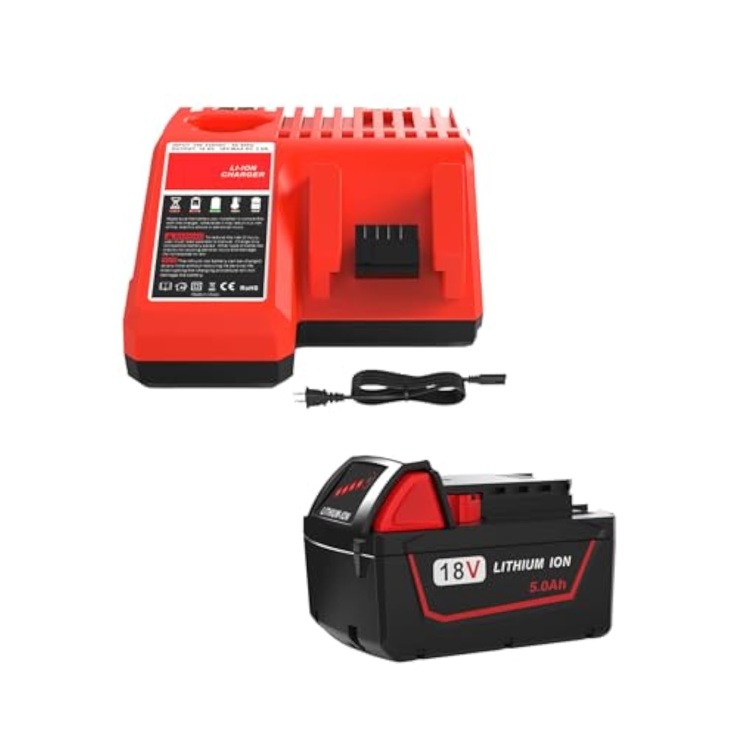 5.0Ah 18V Battery Replacement For Milwaukee M18 18V Battery And Charger Combo,Compatible With Milwaukee M18 Cordless Power Tool 48-11-1850 48-11-1860 And 48-59-1812 Charger