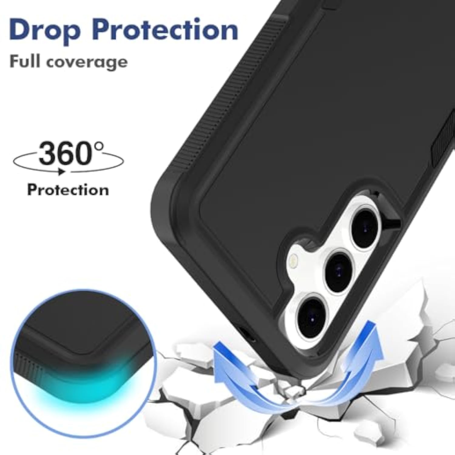 Samsung Galaxy S25 FE Heavy Duty Dual Layer Protective Case with HD Screen Protector - Military Grade Bumper for Samsung Galaxy S25 FE, Black
