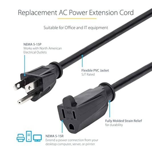 StarTech.com 10 Ft Power Cord with 125 Volts at 13 Amps - 16 AWG Power Extension Cable Cord - NEMA 5-15R to NEMA 5-15P (PAC10110)