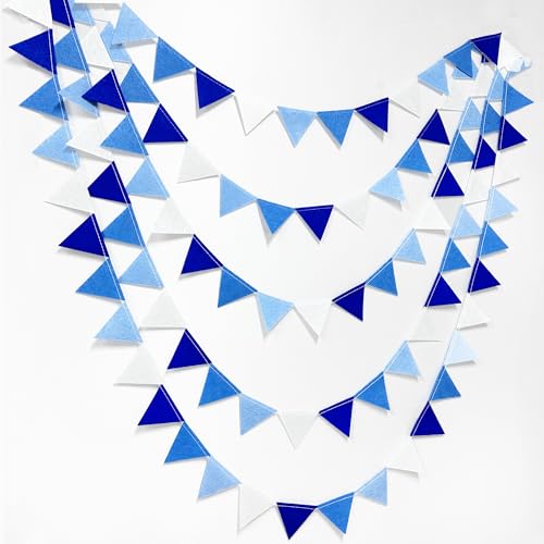 Blue Party Decorations Felt Hanging Triangle Mini Bunting Pennant Banner Flag for Birthday Wedding Shower Bridal Shower Engagement Under The Sea Nautical Ahoy Achor Party Decor Supplies