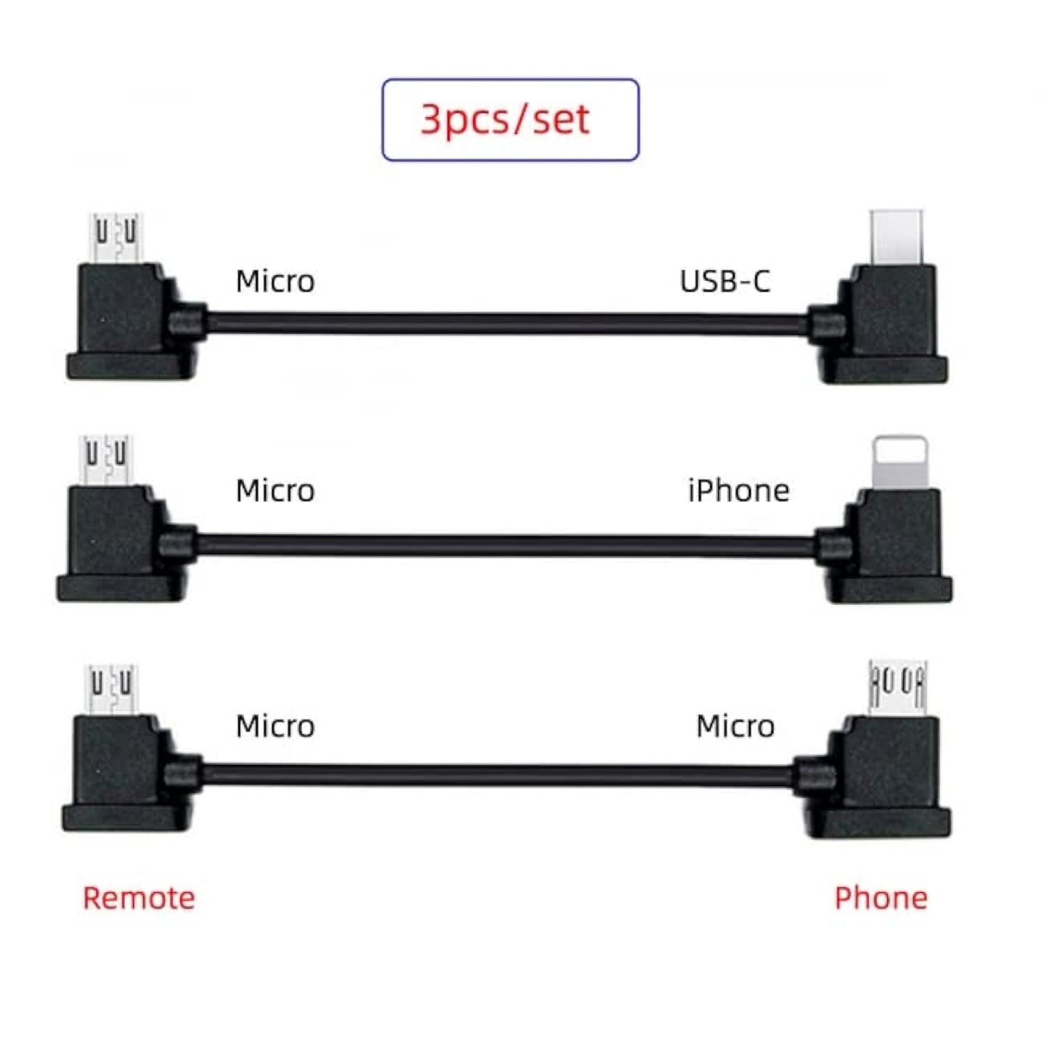 cablecc 3pcs/Set Remote Controller Data Cable Type-C & Micro & to Micro USB for Mavic Pro Platinum Mavic Park RC Accessories
