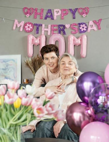 Happy Mothers Day Decorations, Happy Mothers Day Banner, Mom Foil Balloons