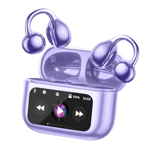 Ultra Open Ear Headphones Bluetooth 5.4 Wireless Clip On Earbuds with Digital Display Charging Case 60 Hours Playtime Sport Earphones Built-in Mic