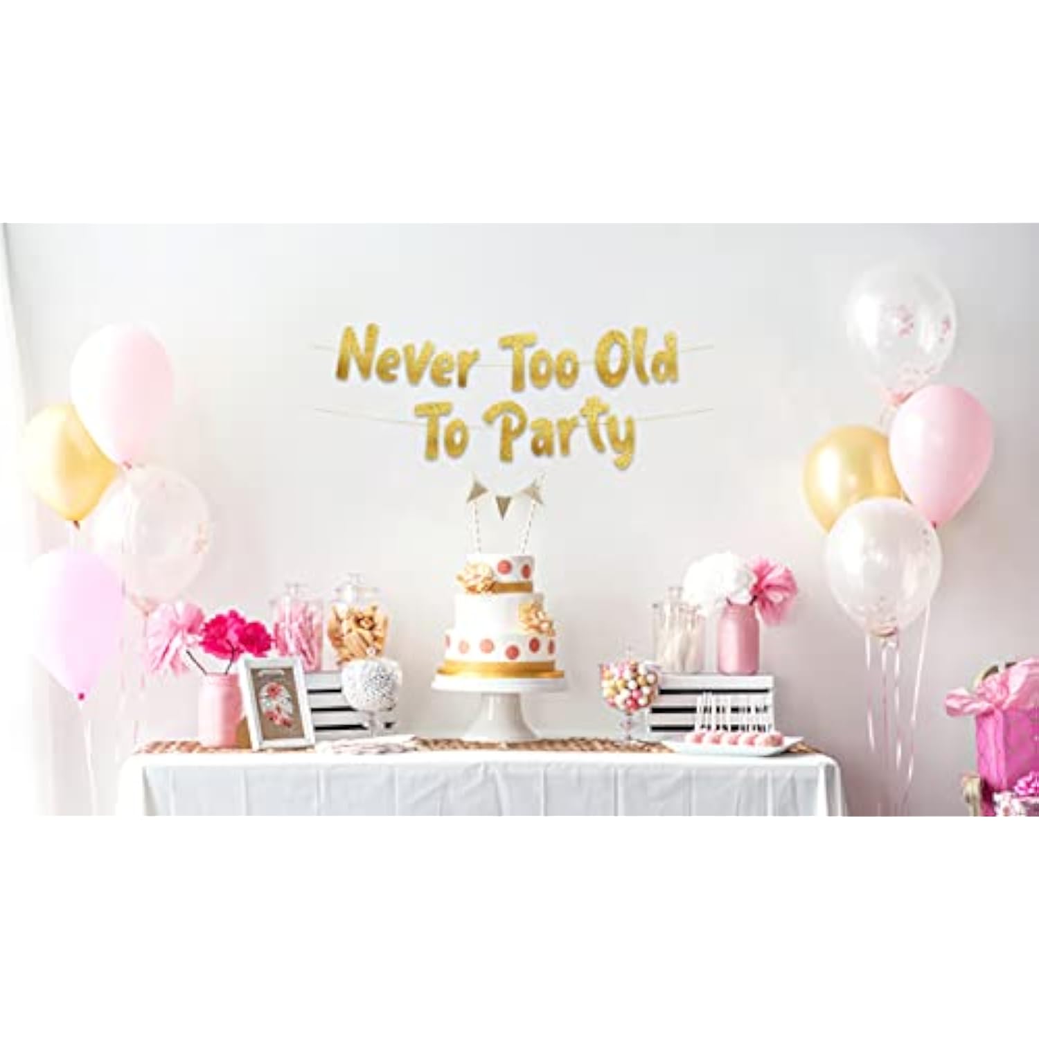 Never Too Old Too Party Adult Birthday Gold Glitter Banner - Funny Birthday Party Supplies, Ideas, Gifts And Decorations