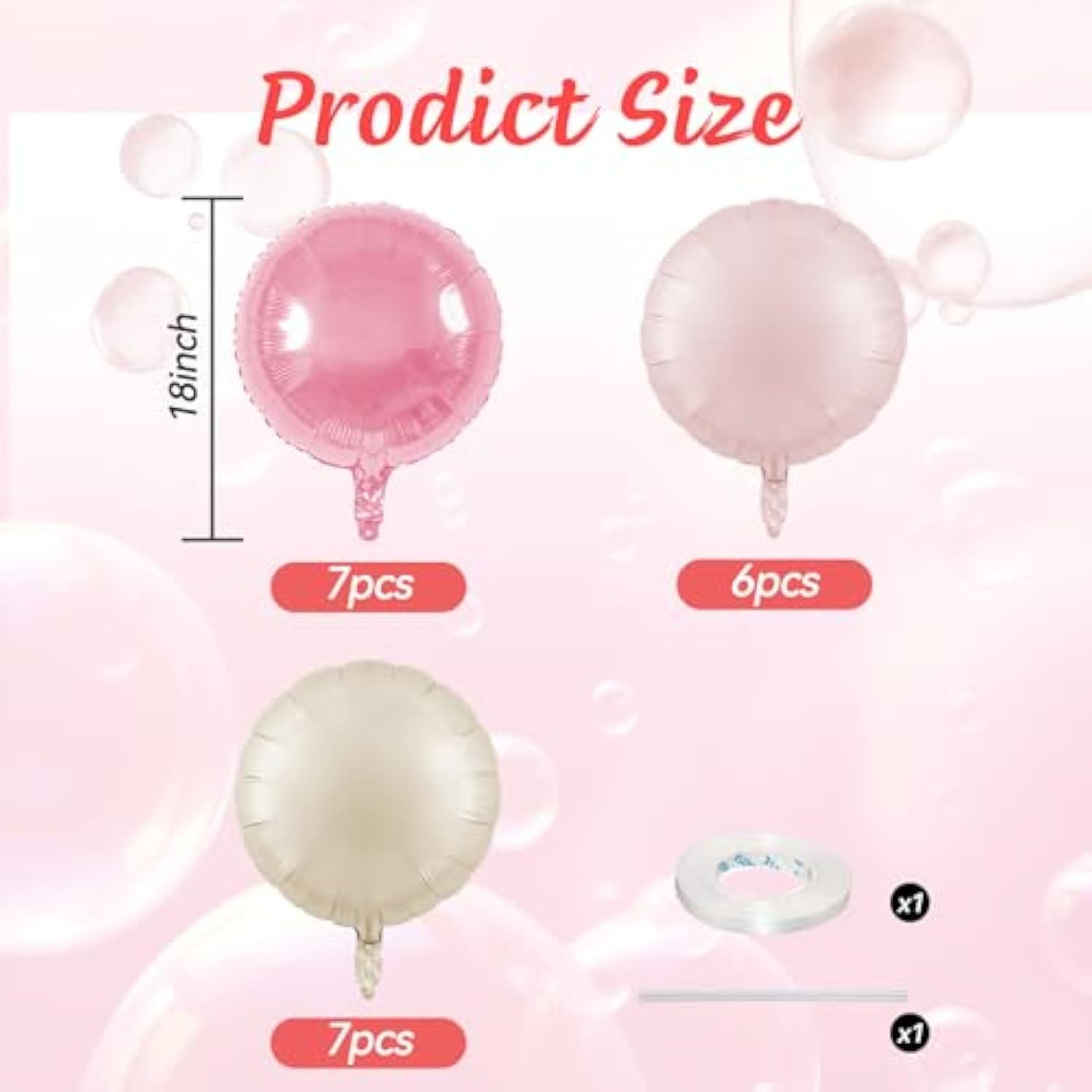 20Pcs 18 Inch Round Foil Balloon, Retro Light Pink Cream White Round Shaped Balloons, Giant Round Aluminum Balloon For Birthday Party Wedding Baby Shower Bachelorette Celebration Anniversary Decor